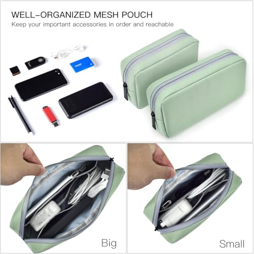 imComor Universal Electronics Accessories Case Bag, 2-Pack Portable Soft Carrying Case Bag Pouch Wire Cable Organizer for Hard Drive, Power Adapter, Laptop Mouse, Cosmetics Kit, Small+Big-Mint Green - color: Mint Green