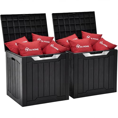 YITAHOME 31 Gallon Deck Boxes Set of 2, Lockable Outdoor Storage Bins with Silver Decorative PVC Trim Panels for Patio Cushions, Garden Tools, Weather-Resistant Resin Storage Solution, Black & Silver - color: Black & Silver, size: 31 Gallon 2pcs