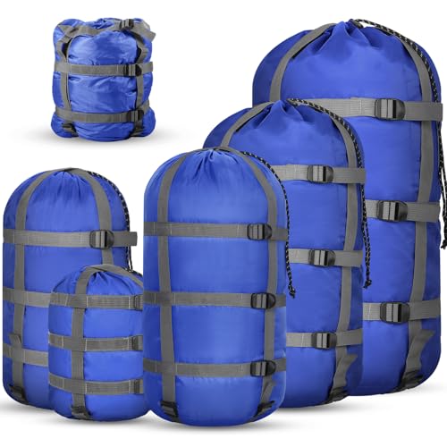 5 Pack Compression Stuff Sack 5 Assorted Size Sleeping Bag Stuff Sack Ultralight Sleeping Bag Cover Space Saving Gear for Travel Outdoor Camping Hiking Backpacking - color: Blue