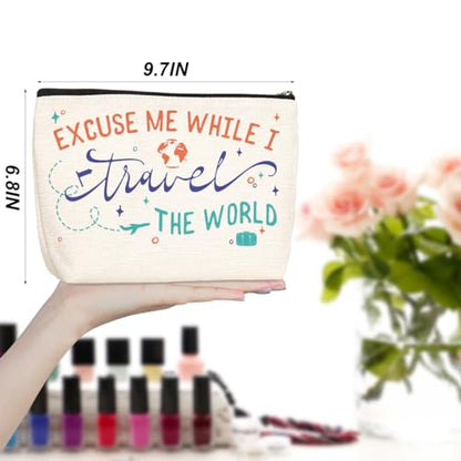 Funny Travel Gifts for Women Makeup Bag Travel Essentials Cosmetic Bags Toiletry Bag Flight Vacation Gifts for Sister Mom Travelers Girls Trip Birthday Mothers Day Anniversary - color: Travel