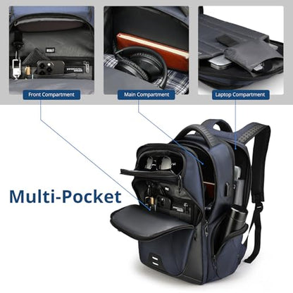 Swissdigital Design Men's Laptop Backpack for College and Business Travel with Integrated USB Charging Port and RFID Protection Fits Laptops up to 15.6 inch, Blue | SD1695-12 - color: Blue