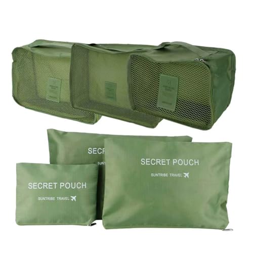 6 Set Packing Cubes with Laundry Pouch - Travel Luggage Organizer Bags for Luggage, Carry-On Suitcase Clothes Compression (Green)