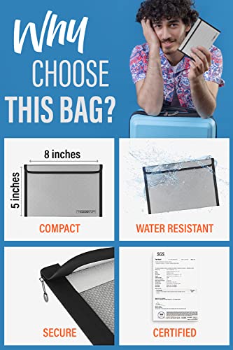 Fireproof Document Bag Envelope Size: 8" x 5" [2000°F Rated] Fireproof Cash Bags with Zipper Small Water and Fire Resistant Money Bag for Cash Storage, Fireproof Bags for Cash Fire Proof - style: Travel Wallet