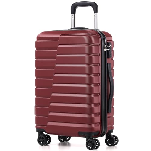 Coolife Carry On Luggage Airline Approved with Spinner Wheels, Hard Shell Suitcase TSA Lock Lightweight Travel Luggage 20-inch,Wine Red - color: wine red, size: Small(20in)