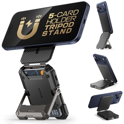 SUPCASE for MagSafe Wallet with Stand, Magnetic Wallet for Men, [Hold 5 Cards] [Adjustable Stand] [RFID Blocking] Phone Stand Credit Card Holder Tripod for iPhone 17/16/15/14/13/12 Series, Carbon - color: Carbon