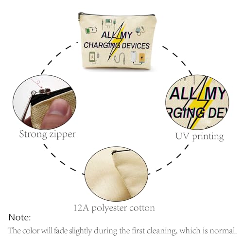 CREATCABIN Charging Cable Organizer Bag All My Charging Devices Bag for Toiletry Travel Washing Storage Portable Makeup Canvas Cosmetic Multi Purpose Pouches for Women Friends 10x7Inch - style: All My Charging Devices
