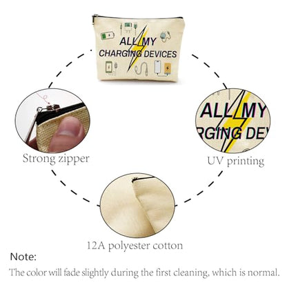 CREATCABIN Charging Cable Organizer Bag All My Charging Devices Bag for Toiletry Travel Washing Storage Portable Makeup Canvas Cosmetic Multi Purpose Pouches for Women Friends 10x7Inch - style: All My Charging Devices