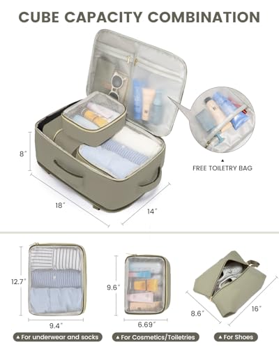 LOVEVOOK Travel Backpack for Women, 40L Carry On Backpack Flight Approved, Large Personal Item Bag Fits 17 inch Laptop, TSA Approved Luggage with 3 Packing Cubes,Waterproof Weekender Gym Bag - color: Beige-light Green, size: 40L