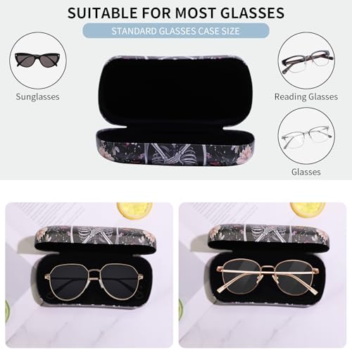 PERFECTSIGHT Sunglasses Case, Large Hard Shell Glasses Case, Cute PU Leather Protective Eyeglasses Case for Women Men - color: Black Skull