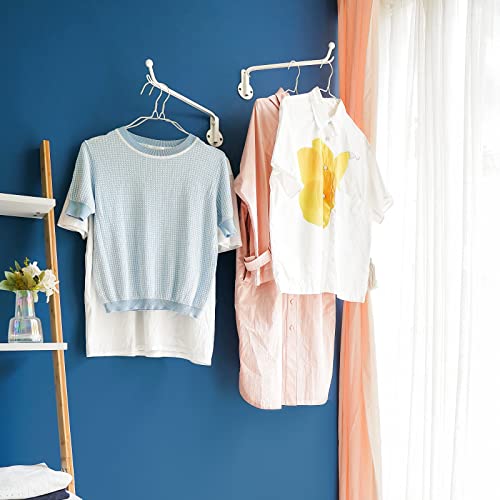 Mkono Wall Mounted Clothes Hanger with Swing Arm Holder Valet Hook Metal Hanging Laundry Drying Rack Space Saver for Closet Organizer, Laundry Room Organization Bathroom, Bedroom,2 Pcs, White - color: White
