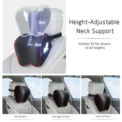 Crofy 2 Pack Car Neck Pillow, Softness Car Headrest Pillow for Driving with Adjustable Strap, 100% Memory Foam and Breathable Removable Cover, Comfortable Ergonomic Design, Black & Red - color: Black & Red
