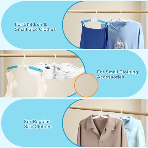 6 Pack Fodable Travel Hangers with Clips & Adjustable Clothesline, Portable Collapsible Hangers with Storage Bag for Suitcase, Hotel, RV, Cruise Essentials Set (Blue) - color: Blue