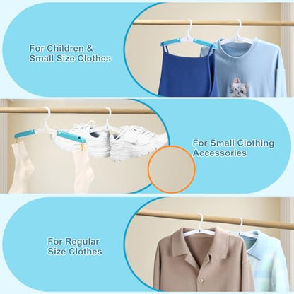 6 Pack Fodable Travel Hangers with Clips & Adjustable Clothesline, Portable Collapsible Hangers with Storage Bag for Suitcase, Hotel, RV, Cruise Essentials Set (Blue) - color: Blue