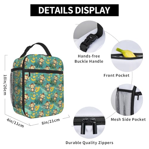Insulated Lunch Box for Kids Boys Girls, Reusable Lunch Bag for School, Office, Work, Picnic, Travel, Monkeys and Tropical Fruits Lunch Box - color: lunch box 97