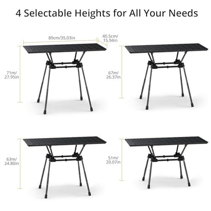 Anbte 3ft Roll Up Camping Table Max 27.5", 4 Adjustable Heights Aluminum Camping Table Foldable Waterproof with Carrying Bag, Lightweight, for Garden Picnic Outdoor Travel Beach, 35” X 16”, Black