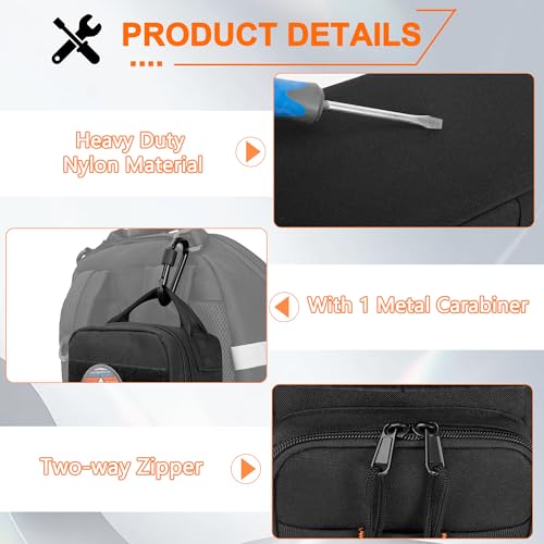Rexmica Heavy Duty Small Tool Bag Storage with 2 Zipper Pouches, Multi-functional Tactical Molle Tool Organizer Case with Locking Carabiner for Camping, Road Trip, Electricians, EDC, Multimeter Case