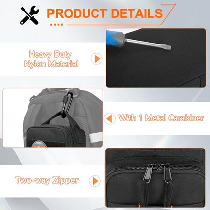 Rexmica Heavy Duty Small Tool Bag Storage with 2 Zipper Pouches, Multi-functional Tactical Molle Tool Organizer Case with Locking Carabiner for Camping, Road Trip, Electricians, EDC, Multimeter Case
