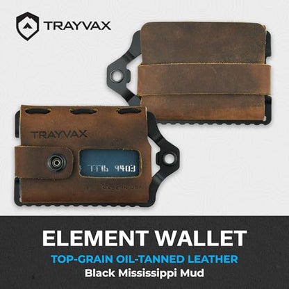 Trayvax Element Wallet, RFID Front Pocket Credit Card Holder with Money Clip, Minimalist Slim Leather Metal Wallet for Men and Women - color: Black | Mississippi Mud