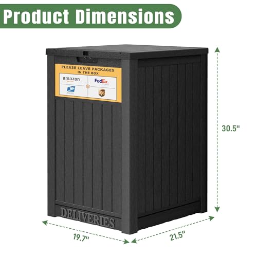 Package Delivery Box for Outside with Sign, Secure Lockable Waterproof Package Delivery Container, Resin Deck Box for Porch & Garden, Classic Black - color: 021 Classic Black