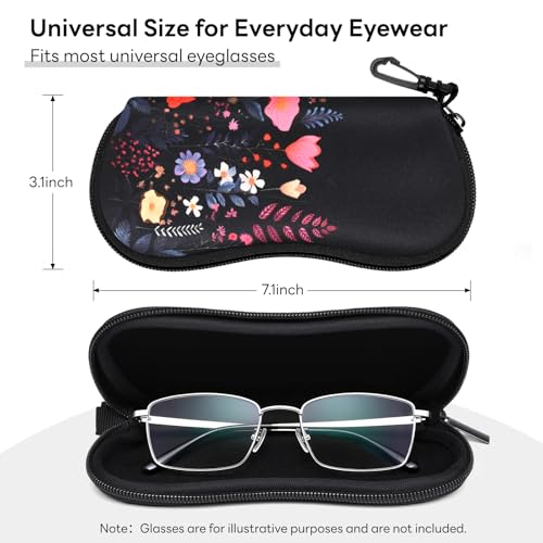 Sunglasses Case with Belt Clip, Ultra Light Neoprene Zipper Soft Padded Glasses Case for Women Men - color: Night Flower