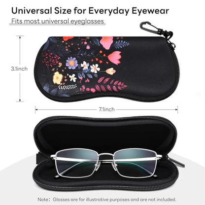 Sunglasses Case with Belt Clip, Ultra Light Neoprene Zipper Soft Padded Glasses Case for Women Men - color: Night Flower