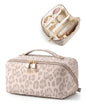 BAGSMART Makeup Bag Travel Cosmetic Bag, Large Make Up Bag Flat Open Toiletry Bag for Women, PU Leather Travel Essentials Organizer Case, Wide-open Pouch Purse for Skincare, Brushes, Pink Leopard - color: 07- Pink Leopard
