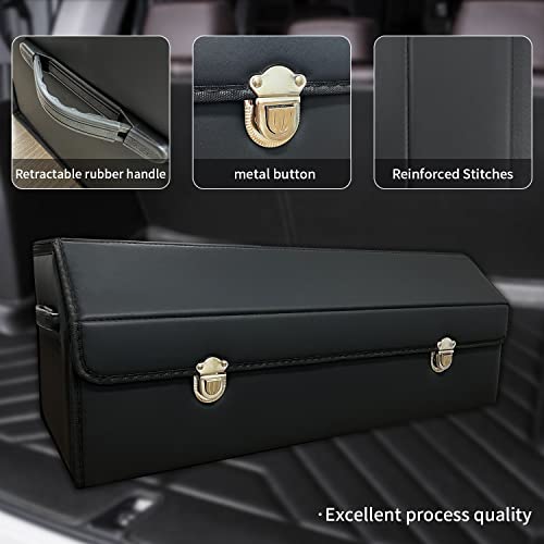 Car Trunk Organizer with Lid,Foldable Faux Leather Cargo Storage Box,3 Compartments,Collapsible Multi-Functional for SUV,Sedan,Vehicle Trunk - color: Black, size: Large