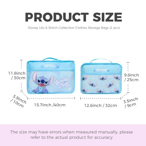 MINISO Disney Stitch Compression Packing Cubes for Travel, 2 Pack Lightweight Suitcase Organizer Bags Set Carry On Luggage, Waterproof Space Saver Storage Bags for Organizing Clothes Travel Essentials