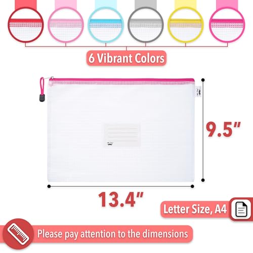 Mr. Pen- Plastic Mesh Zipper Pouch with Label Pocket, A4, 6 Pack | Large Mesh Zipper Pouch Large, Board Game Storage