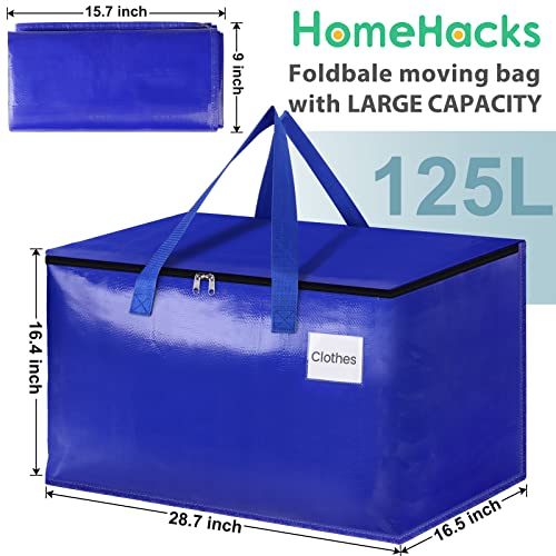 HomeHacks Moving Bags Heavy Duty with Strong Zippers and Handles Collapsible Moving Supplies, Storage Totes for Packing & Moving Storing 125L,10-Pack, Blue - size: 125L-10 Packs