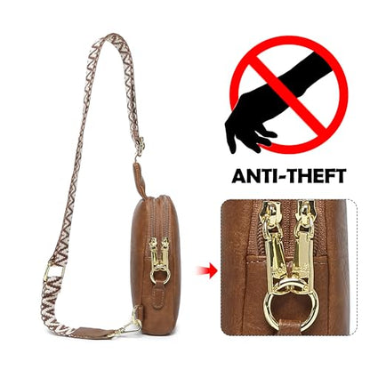 Haytijoe Small Anti Theft Crossbody Bag for Women Faux Leather Lightweight Sling Bags RFID Blocking Fanny Pack for Travel - color: Brown Mocha