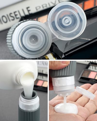 Mrsdry Travel Bottles - 8 Pack, TSA Approved Travel Size Toiletries, Leak Proof Silicone Squeezable Containers in Clear Bag - color: Black Gray, size: Bottle 3oz Jars 1oz
