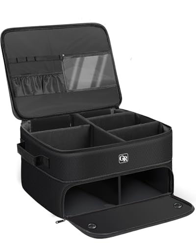 Odor-Absorbing 2-Layer Large Golf Trunk Organizer with Activated Carbon Fabric - Water-Resistant Golf Shoe Bag for Shoes Balls Tees Clothes Gloves Golf Accessories, Fathers Day Dad Gifts for Men - color: Black
