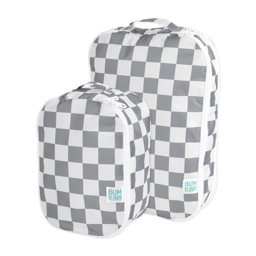 Bumkins Packing Cubes for Travel Bag, Organize Luggage with Compression Bags, Essential Traveling Accessories to Pack Carry On Suitcase, Must for Clothes or Toiletries, Set of 2 Sizes, Gray Check - color: A1 Charcoal Check