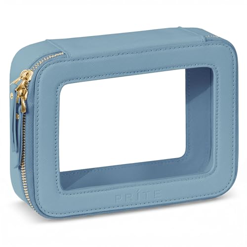 Prite Clear Makeup Bag Cosmetic Organizer Case Waterproof Travel Toiletry Bag Skincare Pouch with Golden Zipper(Blue) - color: Blue, size: Standard - Single Layer