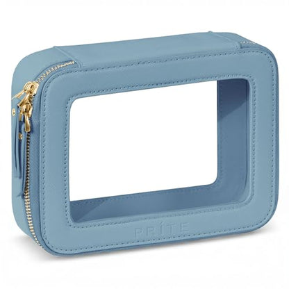 Prite Clear Makeup Bag Cosmetic Organizer Case Waterproof Travel Toiletry Bag Skincare Pouch with Golden Zipper(Blue) - color: Blue, size: Standard - Single Layer