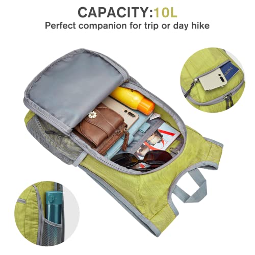 G4Free 10L/15L Hiking Backpack Lightweight Packable Hiking Daypack Small Travel Outdoor Foldable Shoulder Bag - color: Light Green, size: 10L