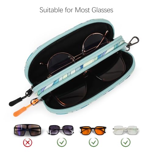 Double Eyeglasses Case Soft Portable Zipper Sunglasses Pouch with Keychain Clip for Men Women - color: Light Blue Wave