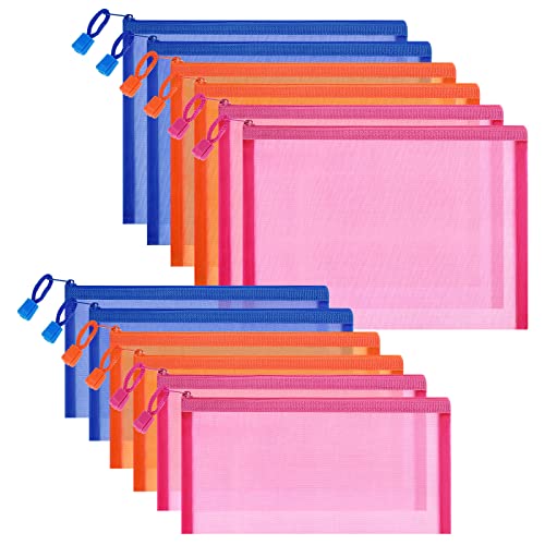 12 Pieces Zipper Nylon Mesh Pouch, Mesh Cosmetic Bags Makeup Bags Pencil Case, Multipurpose Travel Bags for Cosmetic School Office Supplies and Travel Accessories (Multicolored 01, A5+B6) - color: Multicolored 01, size: A5+B6