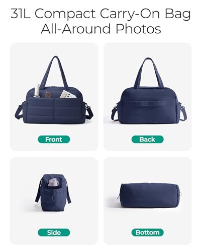 BAGSMART Gym Bag for Women, Lightweight Puffer Duffle Bag 2-PC Travel Bag, 31L Weekender Overnight Bag Quilted Carry On Tote Bag, Diaper Hospital Dance bag for Travel, Gym, Water Resistant, Navy Blue - color: Navy Blue