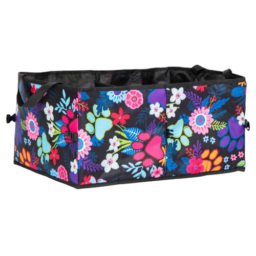 GreaterGood Collapsible Paw Print Car Trunk Organizer with 6 Pockets Truck SUV and Sedan Caddy With Compartment Vehicle Storage Container (Garden of Paws) - color: Garden of Paws