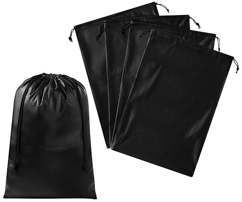 PALTERWEAR Tech-Weave PU-Coated Drawstring Bags (Set of 5) Water-Resistant, Directional-Stretch Travel Organizers for Gym, Shoes, Toiletries, Tech Gear - Durable, Wipe-Clean (Black 3D, 10 x 15 Inch) - size: 10 x 15 Inch