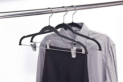 Quality Plastic 20-Pack - Non Velvet Non-Flocked Thin Compact Coat Hangers with Metal Clips for Skirts Pants Blouses - 360° Swivel Hook (Black, 20) - color: Black