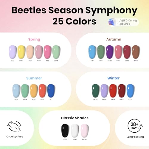 Beetles 37Pcs Gel Nail Polish Kit with Uv Light -25 Colors Gel Polish Set Pink Red Blue Purple Pastel Energetic Moves Manicure Kits for Beginners Nails Salon Manicure Tools Gifts for Women Girls - color: Spring Energetic Movie