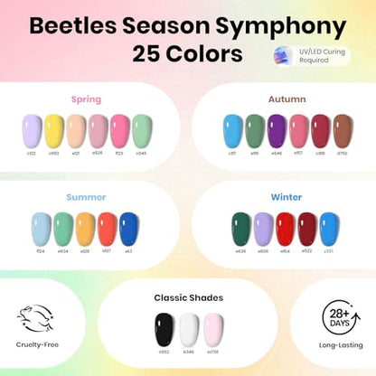 Beetles 37Pcs Gel Nail Polish Kit with Uv Light -25 Colors Gel Polish Set Pink Red Blue Purple Pastel Energetic Moves Manicure Kits for Beginners Nails Salon Manicure Tools Gifts for Women Girls - color: Spring Energetic Movie