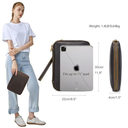 LANNSYNE Full Grain Leather Electronic Organizer Accessory Travel Tech Pouch, Cable Accessories Bag, Storage Carry Case for Charger, Phone, Power Bank, Cables