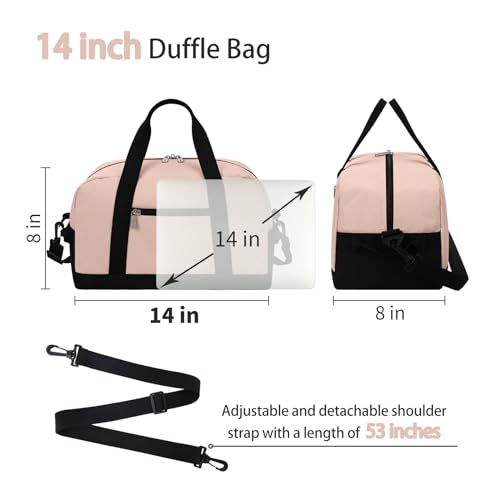 Apenze Small Gym Bag 14 inch lightweight Carry On Mini Duffel Bag for Travel Sport - Pink - color: Pink