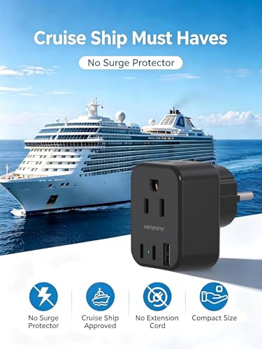 Type E/F Europe Travel Plug Adapter, HANYCONY US to Germany France Spain South Korea Iceland, 5-in-1 European Power Adapter for Greece Norway Russia Portugal & More, 2 Outlets 3 USB Ports(2 USB C) - style: Type E/F - Germany France(Black)