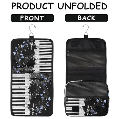 Hanging Travel Toiletry Bag for Women, Graceful Piano Butterflies Water Resistant Polyester Organizer with Hook & Handle, Large Capacity Cosmetic Bag for Travel, Gym, Camping - color: Graceful Piano Butterflies