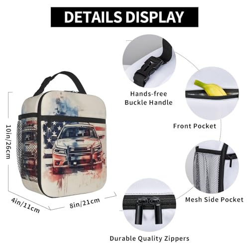Insulated Lunch Box for Kids Boys Girls, Reusable Lunch Bag for School, Office, Work, Picnic, Travel, American Flag and Police Car Lunch Box - color: lunch box 91